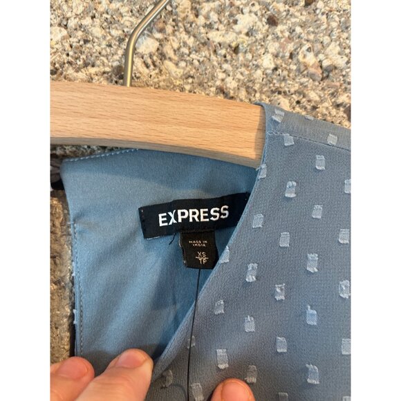 Polka Dot Tiered Ruffle Dress By Express XS Light Blue - Picture 3 of 8